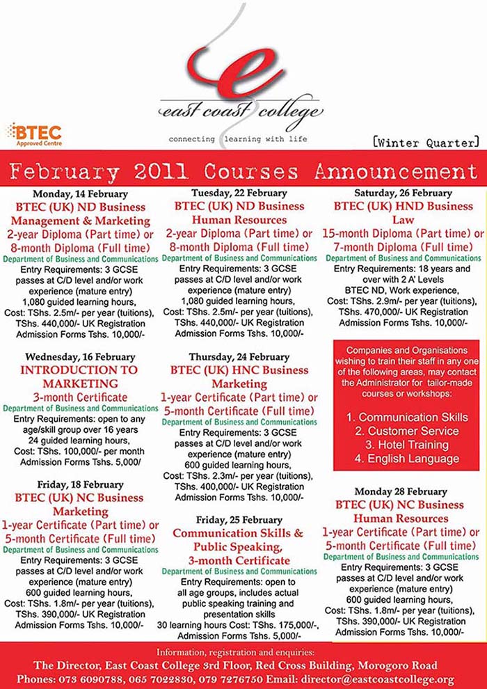 February 2011 Courses Announcement