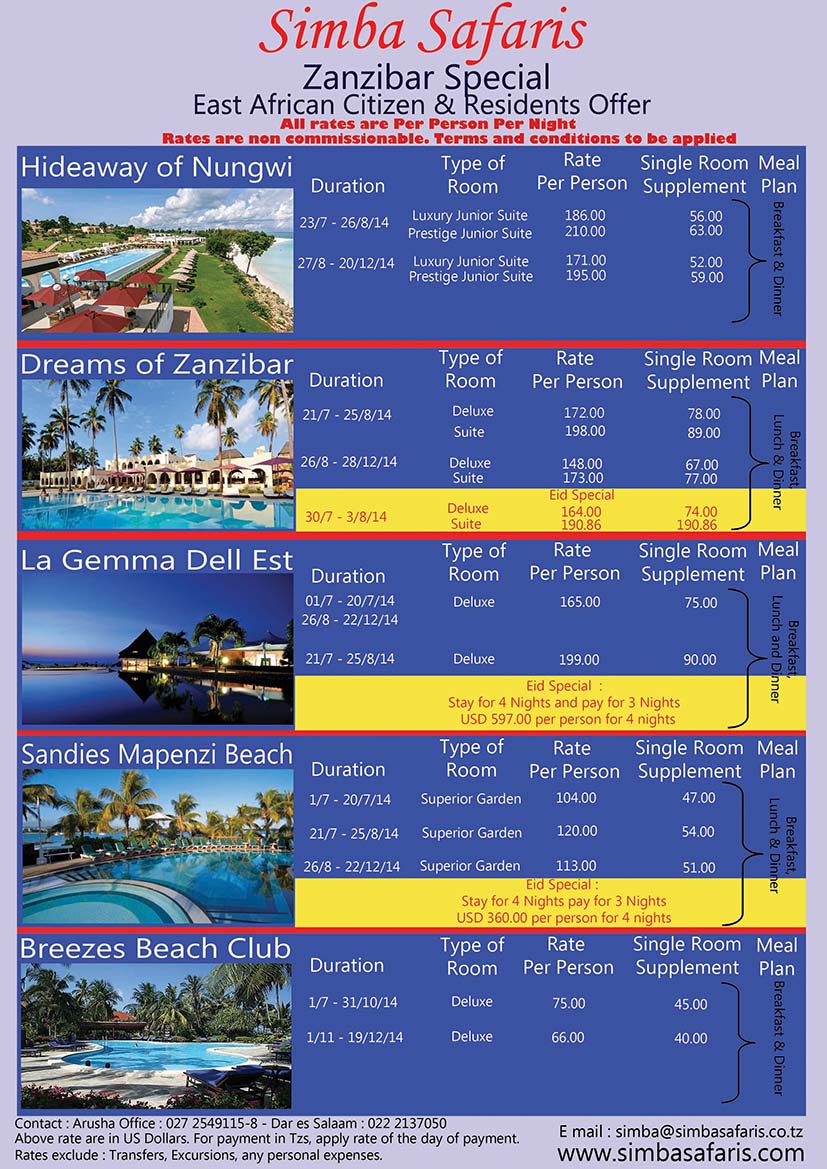 Zanzibar Special packages for EA Citizens and Residents