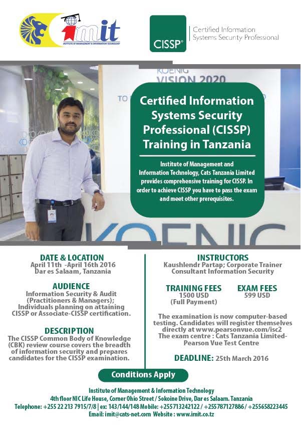 CISSP Training in Tanzania – extended deadline