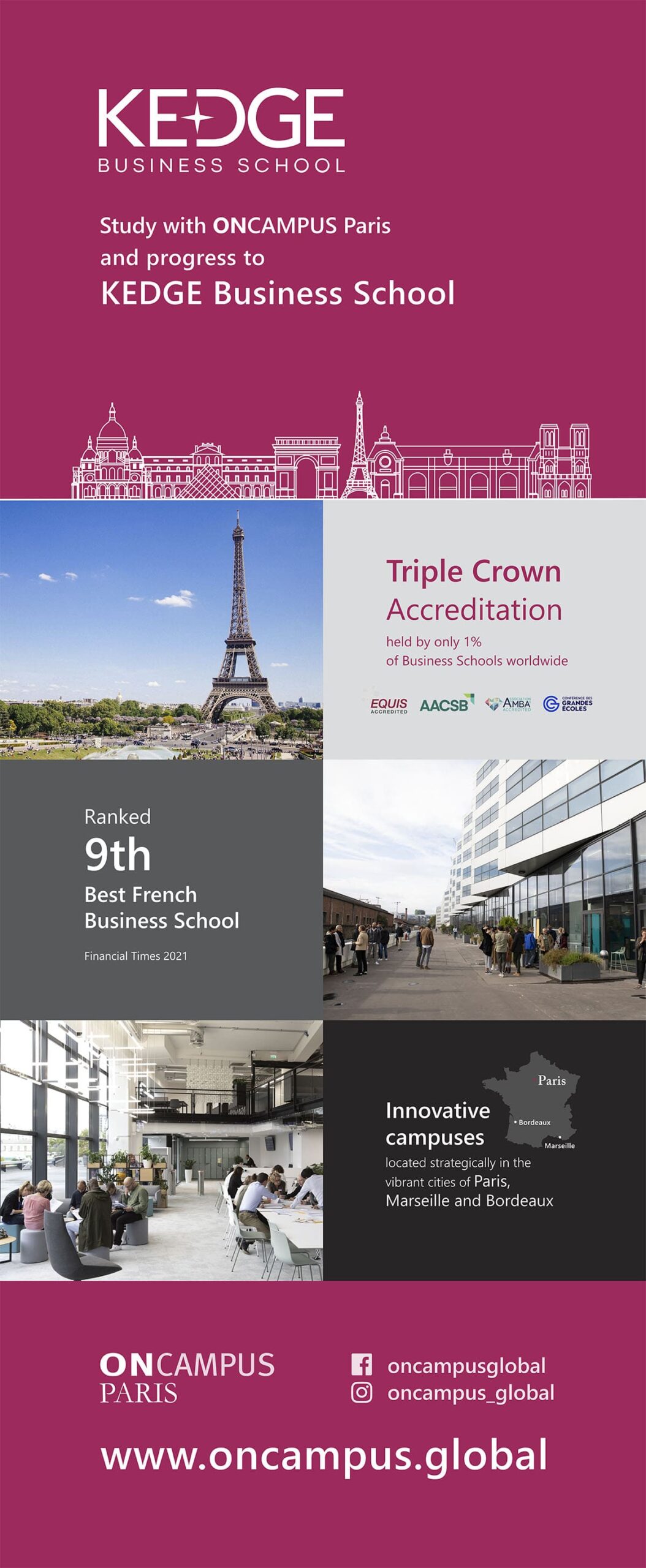 Study with OnCampus Paris and progress to Kedge Business School