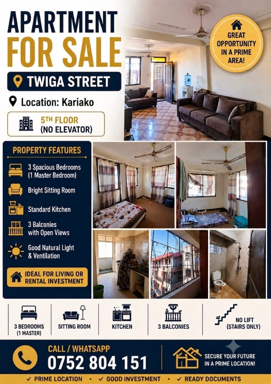 3-Bedroom Flat on Twiga Street Kariakoo
